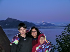Moon rise over Miles Glacier with family